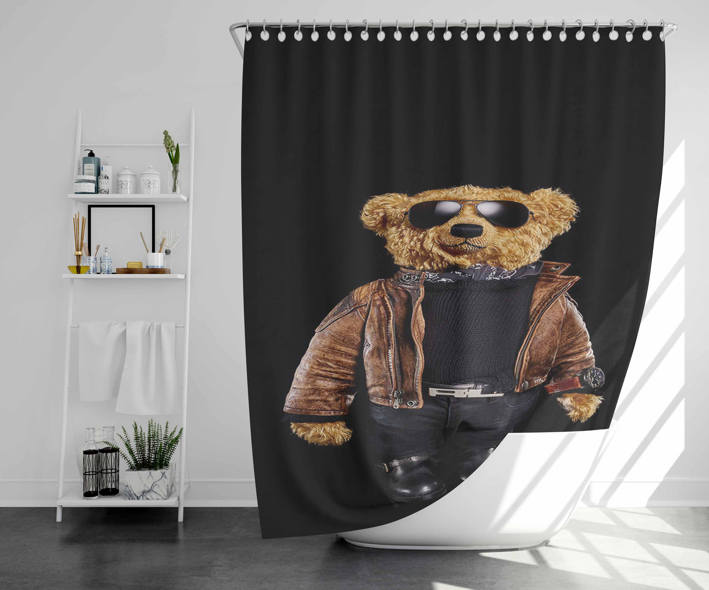 Polo Bear Black Bathroom Shower Curtain Fabric Waterproof | 66 X 72 Inch