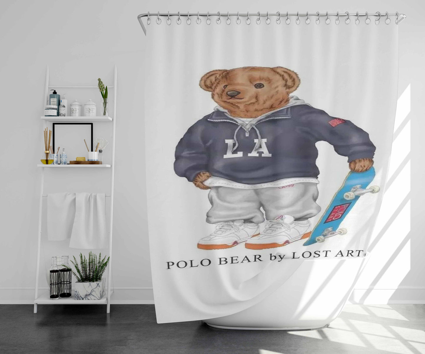 Polo Bear Skate Bathroom Shower Curtain Fabric Waterproof | 66 X 72 Inch