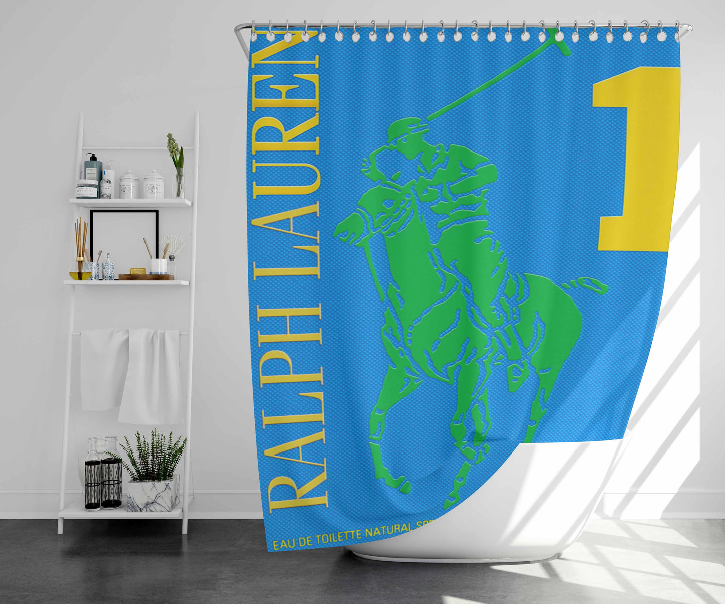 Polo Ralph Lauren Big Pony 1 Blue Par Bathroom Shower Curtain Fabric Waterproof | 66 X 72 Inch