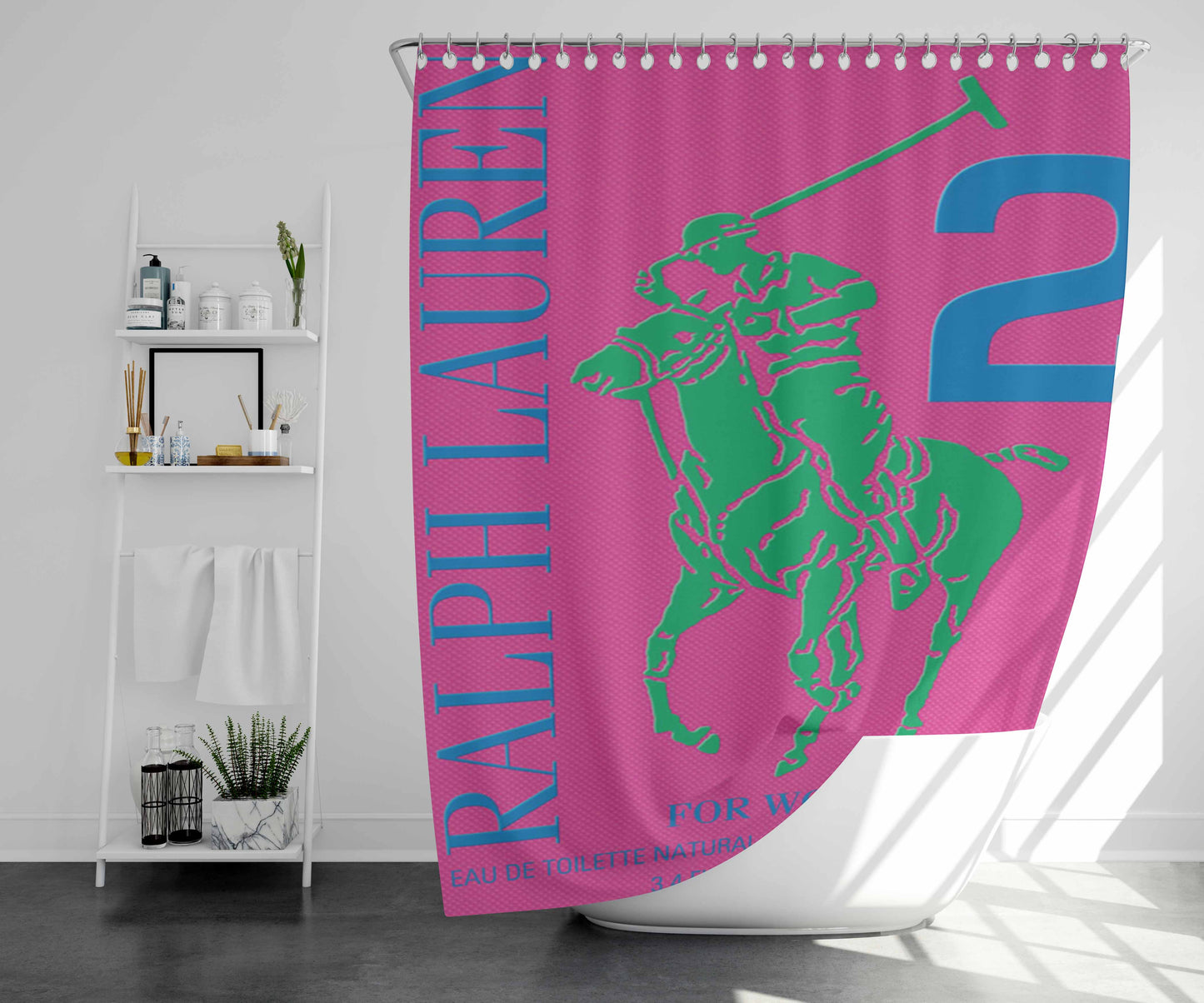 Polo Ralph Lauren Big Pony 2 Pink Par Bathroom Shower Curtain Fabric Waterproof | 66 X 72 Inch