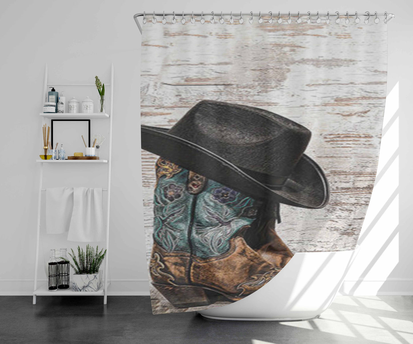 Rodeo Cowboy Lasso Boots Bathroom Shower Curtain Fabric Waterproof | 66 X 72 Inch