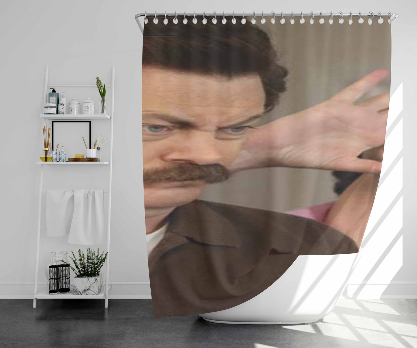 Ron Swanson Mean Look Bathroom Shower Curtain Fabric Waterproof | 66 X 72 Inch