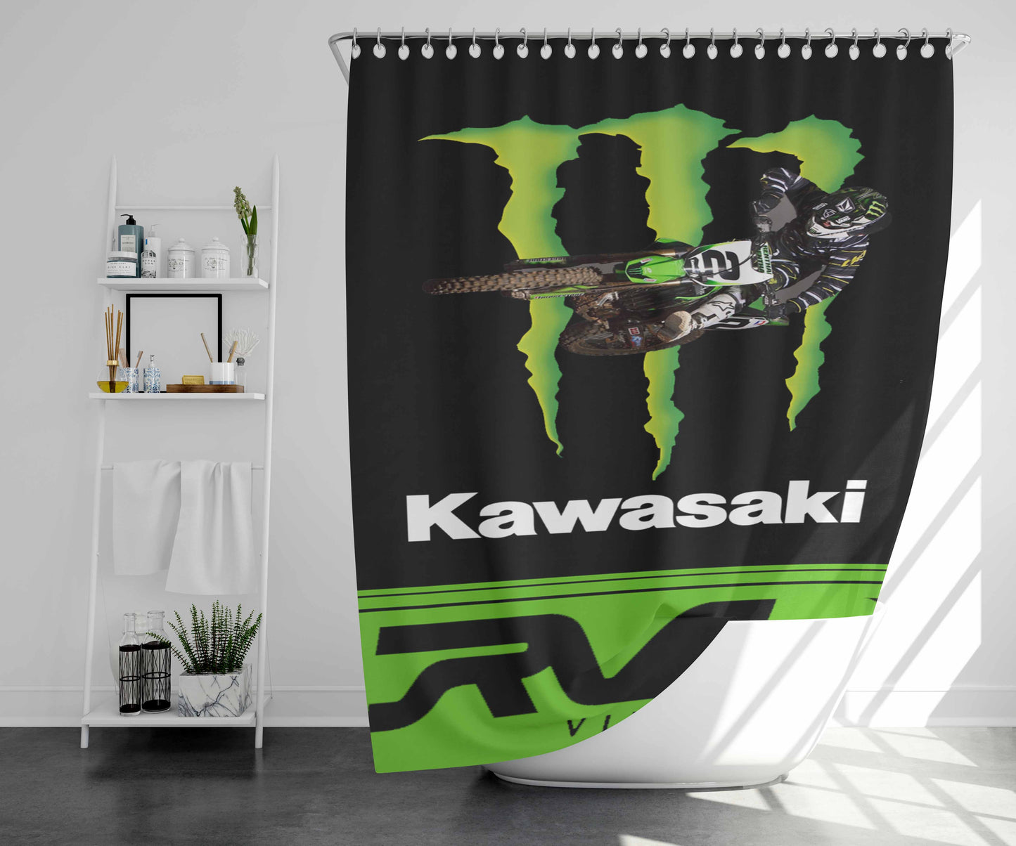 Ryan Villopoto Honda Tld Motocross Bathroom Shower Curtain Fabric Waterproof | 66 X 72 Inch