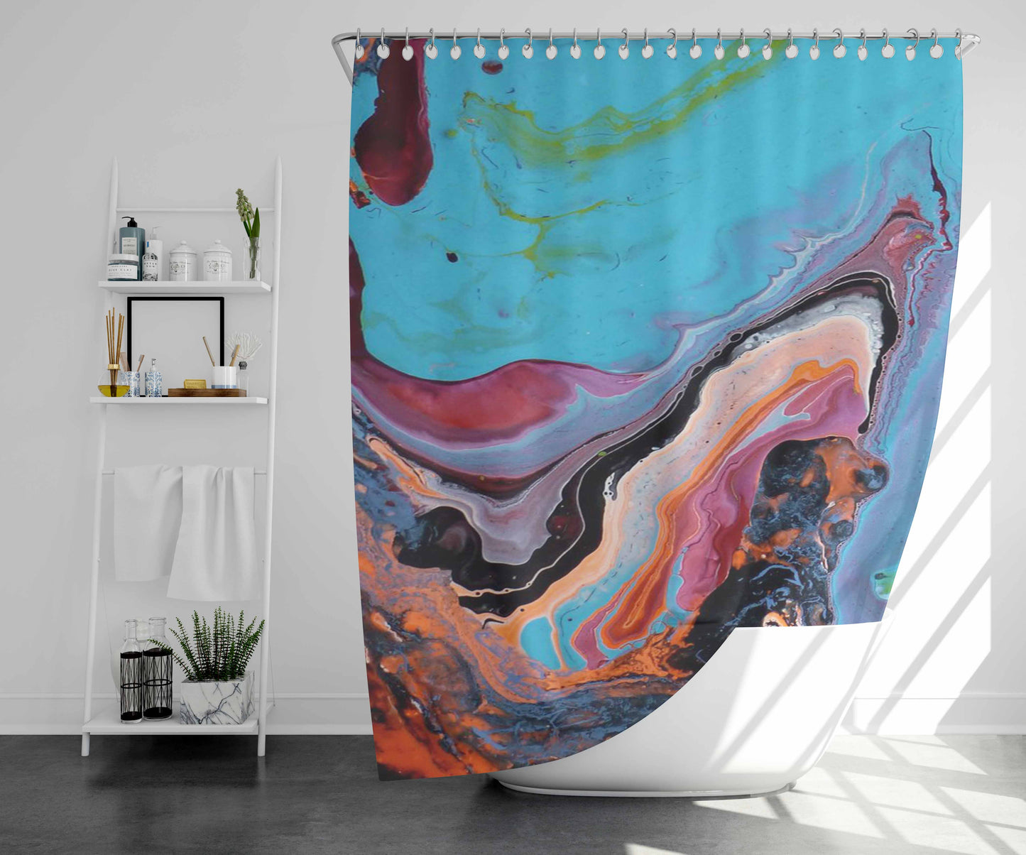 Sea Marble Ceramic Texture Bathroom Shower Curtain Fabric Waterproof | 66 X 72 Inch