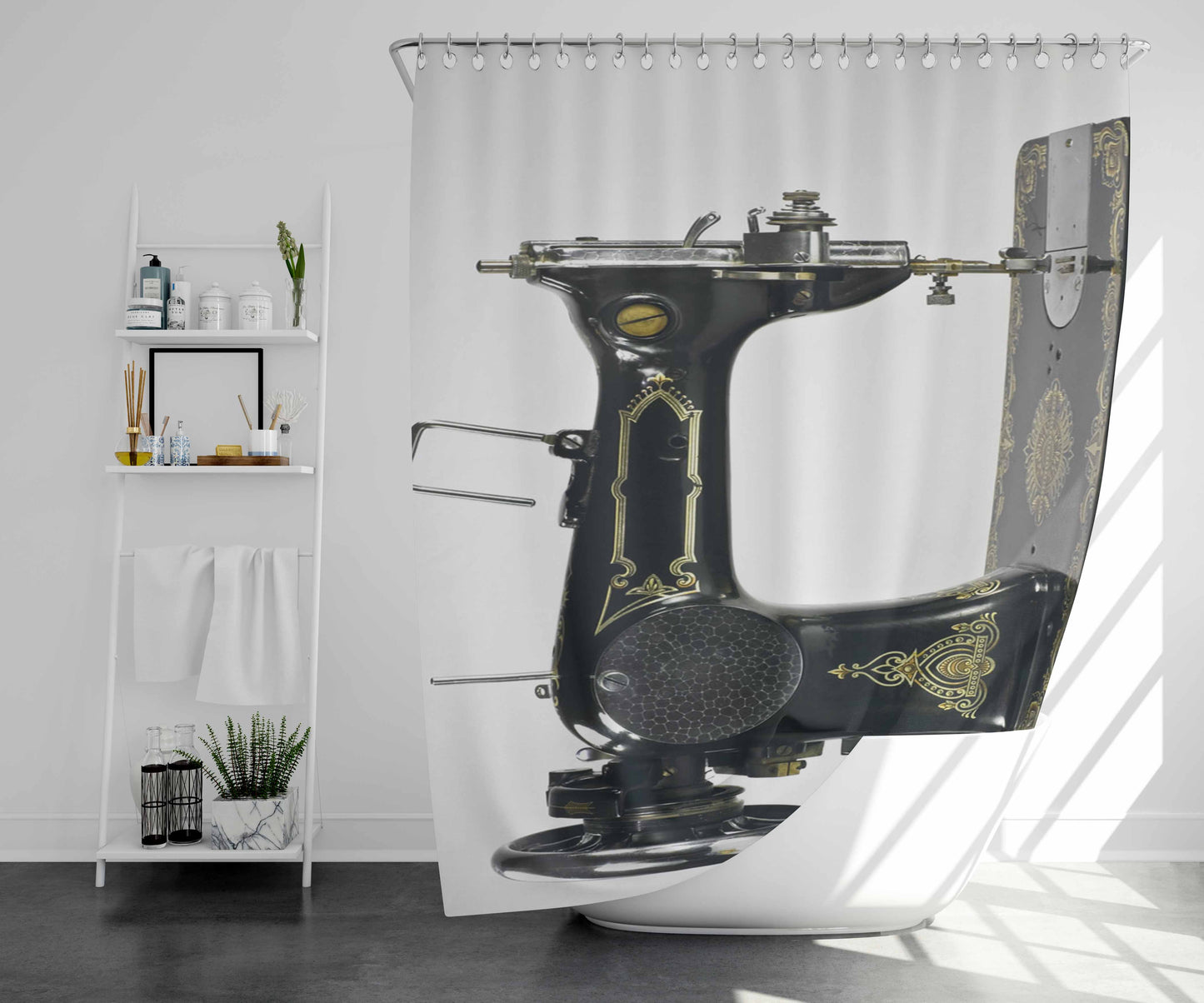 Sewing Machine Bathroom Shower Curtain Fabric Waterproof | 66 X 72 Inch