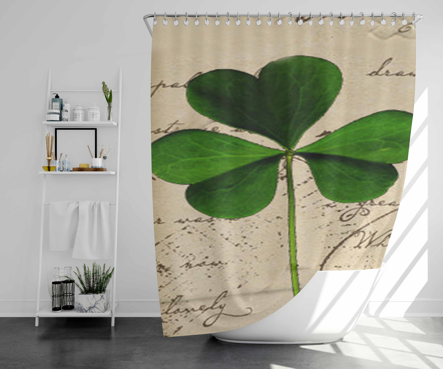 Shamrock Bathroom Shower Curtain Fabric Waterproof | 66 X 72 Inch