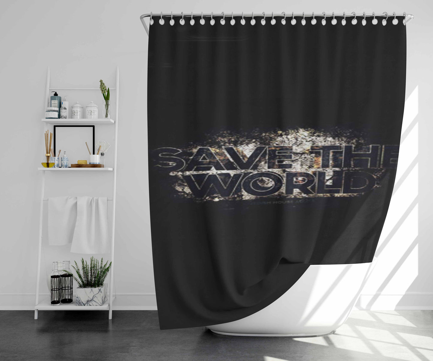 Shm Save The World Bathroom Shower Curtain Fabric Waterproof | 66 X 72 Inch