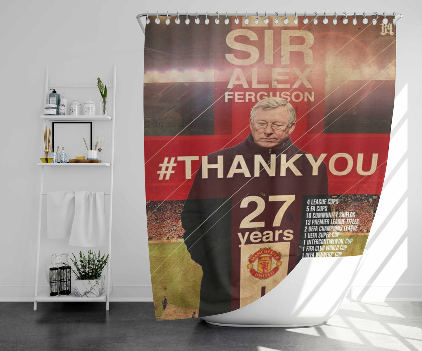 Sir Alex Ferguson Thank You Bathroom Shower Curtain Fabric Waterproof | 66 X 72 Inch