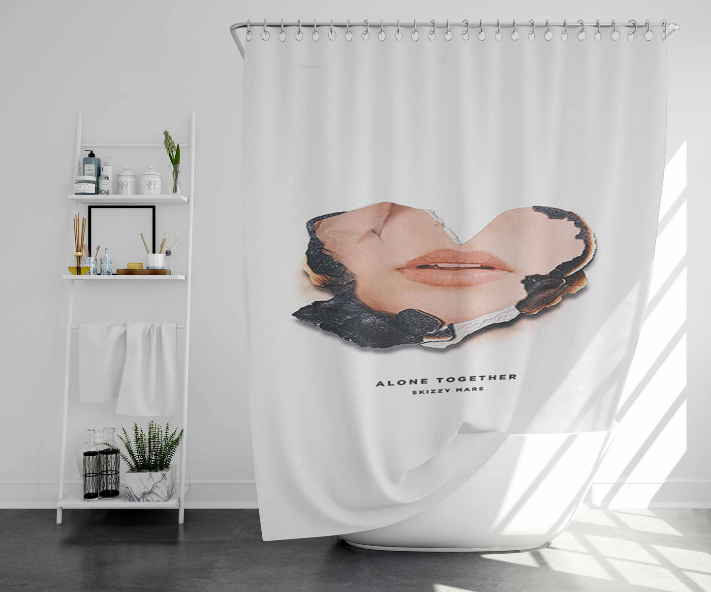 Skizzy Mars Alone Together Bathroom Shower Curtain Fabric Waterproof | 66 X 72 Inch