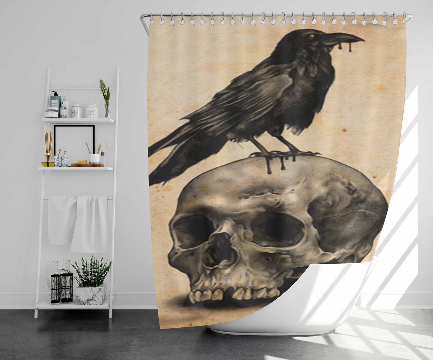 Skull Bird Bathroom Shower Curtain Fabric Waterproof | 66 X 72 Inch