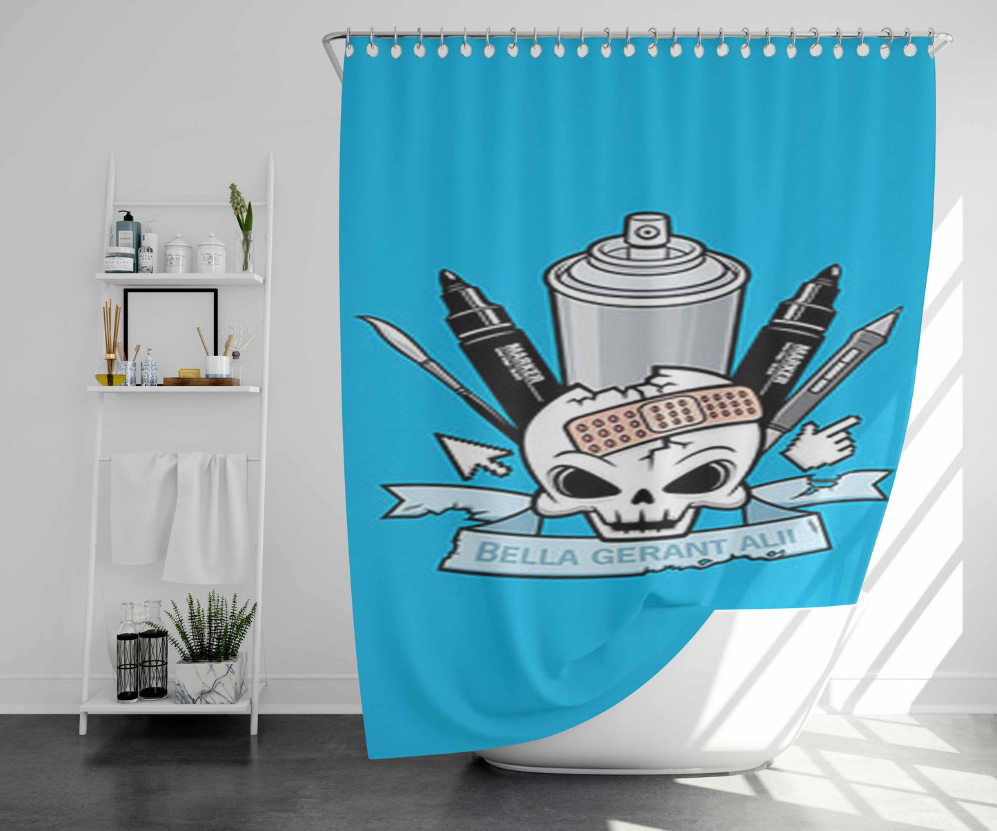 Skull Emblem Bathroom Shower Curtain Fabric Waterproof | 66 X 72 Inch