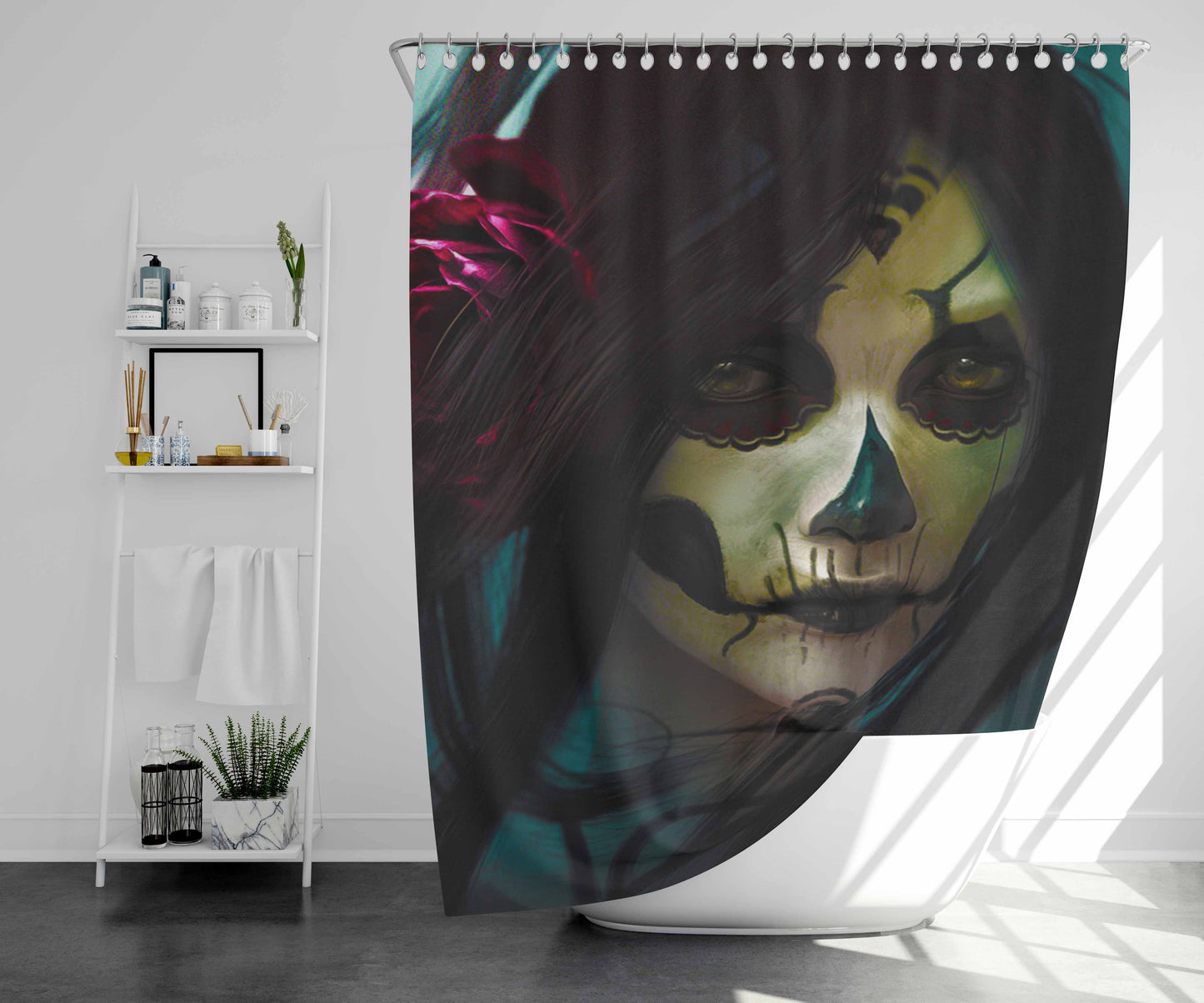 Skull Girl Bathroom Shower Curtain Fabric Waterproof | 66 X 72 Inch