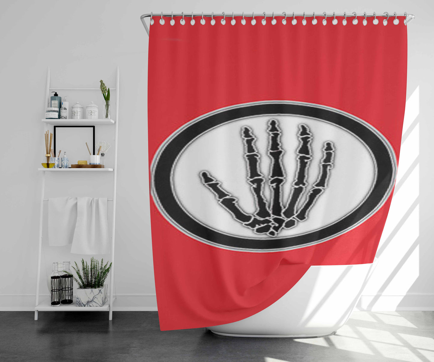Skull Hand Design Red Bathroom Shower Curtain Fabric Waterproof | 66 X 72 Inch