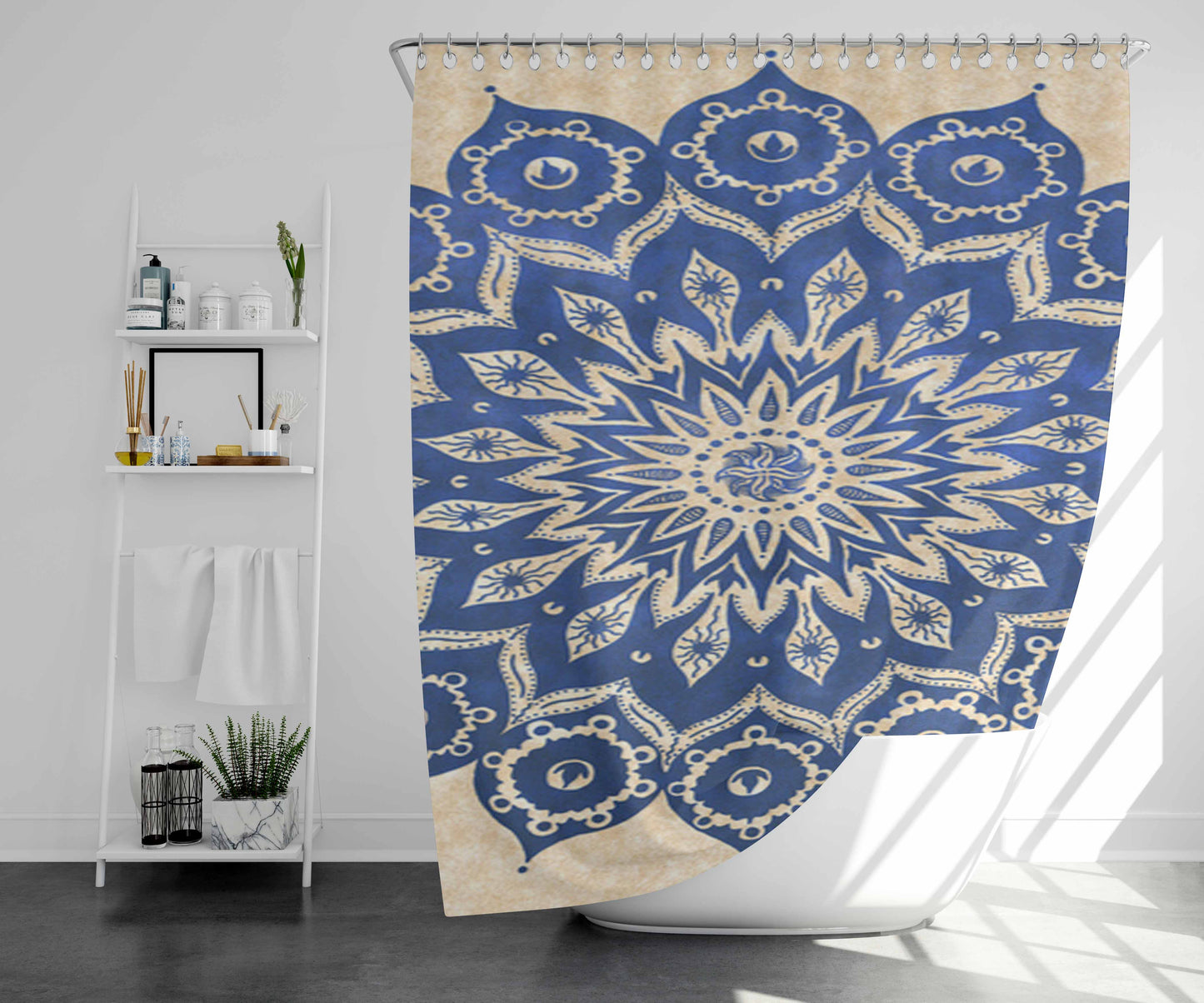 Sky Floral Mandala Bathroom Shower Curtain Fabric Waterproof | 66 X 72 Inch