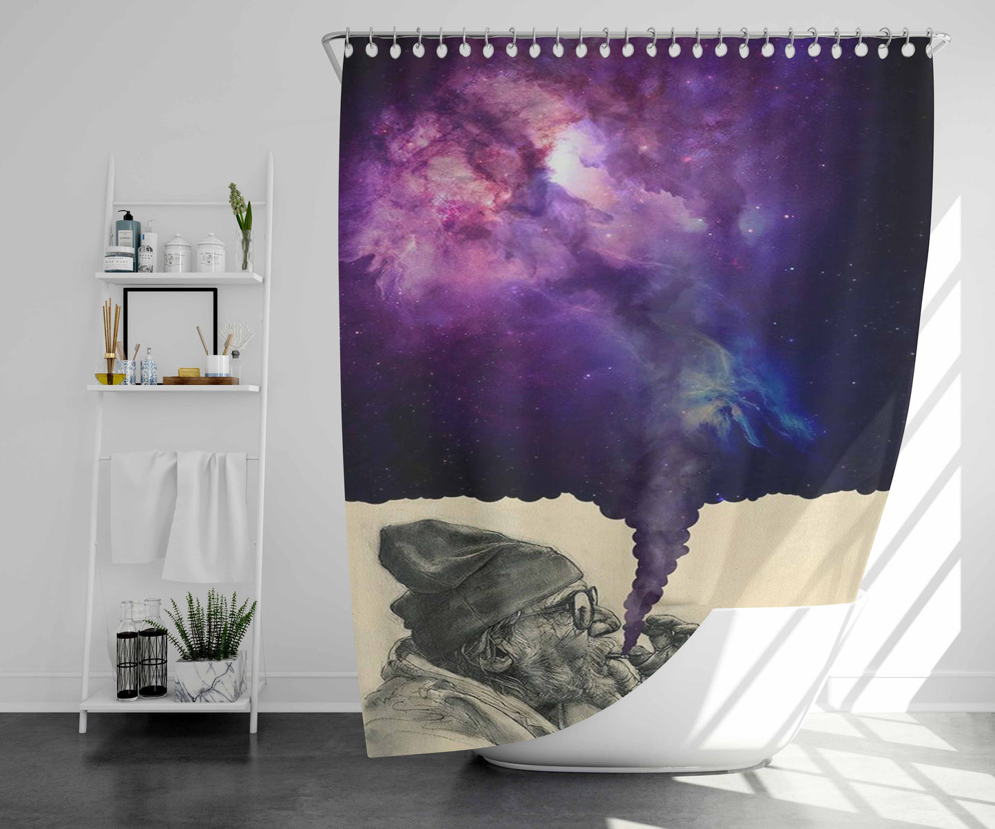 Smoking Galaxy Bathroom Shower Curtain Fabric Waterproof | 66 X 72 Inch