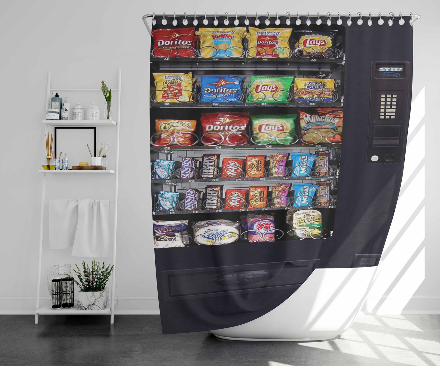 Snacks Vending Machine Bathroom Shower Curtain Fabric Waterproof | 66 X 72 Inch