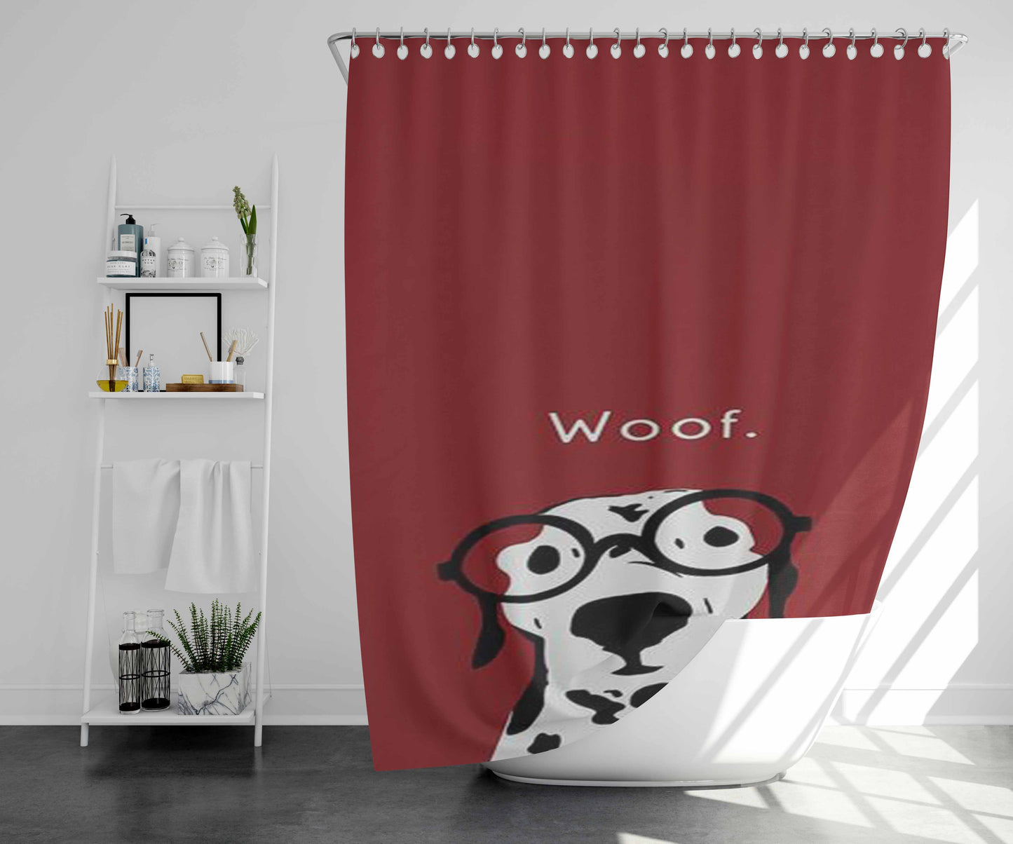 Snip The Dalmatian In Burgundy Bathroom Shower Curtain Fabric Waterproof | 66 X 72 Inch