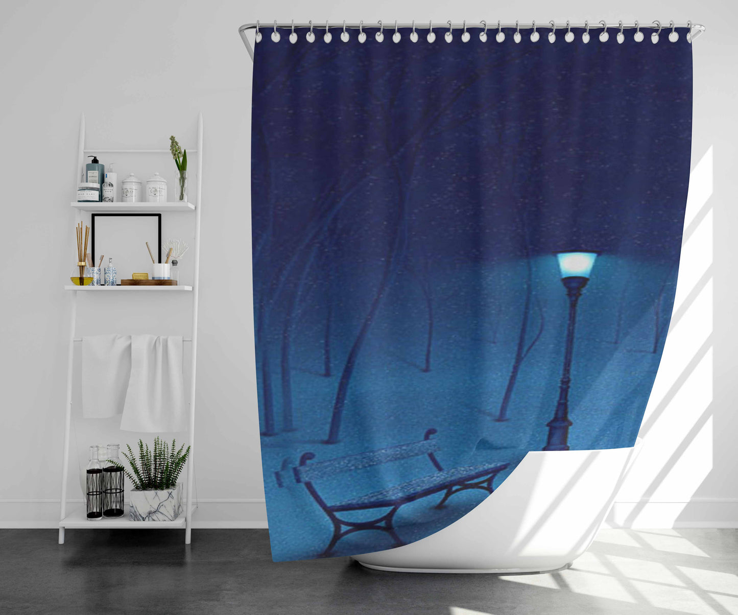 Snow And Lights Bathroom Shower Curtain Fabric Waterproof | 66 X 72 Inch
