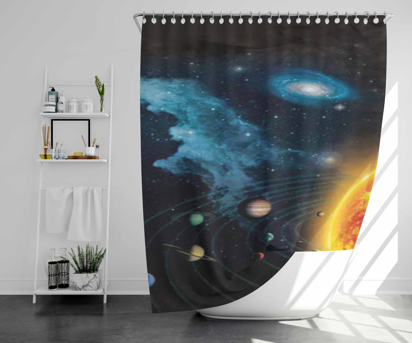 Solar System Chart Bathroom Shower Curtain Fabric Waterproof | 66 X 72 Inch