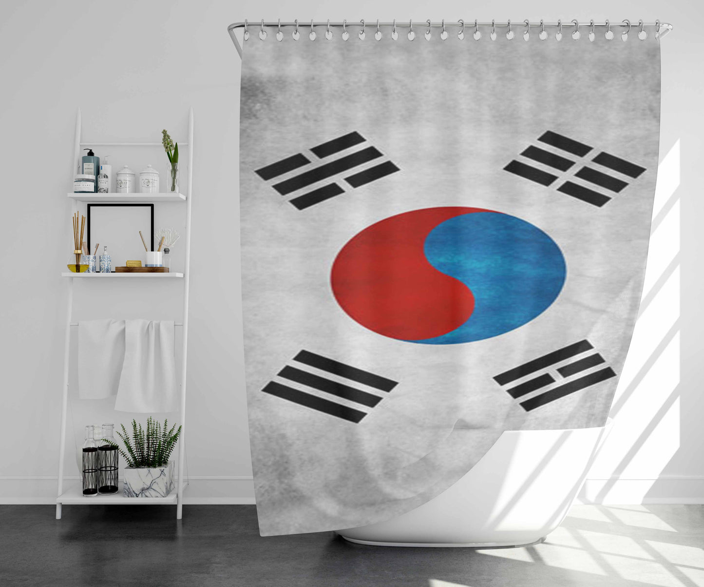South Korea Flag Bathroom Shower Curtain Fabric Waterproof | 66 X 72 Inch