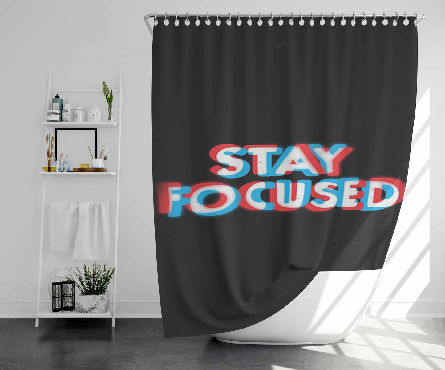 Stay Focused Bathroom Shower Curtain Fabric Waterproof | 66 X 72 Inch
