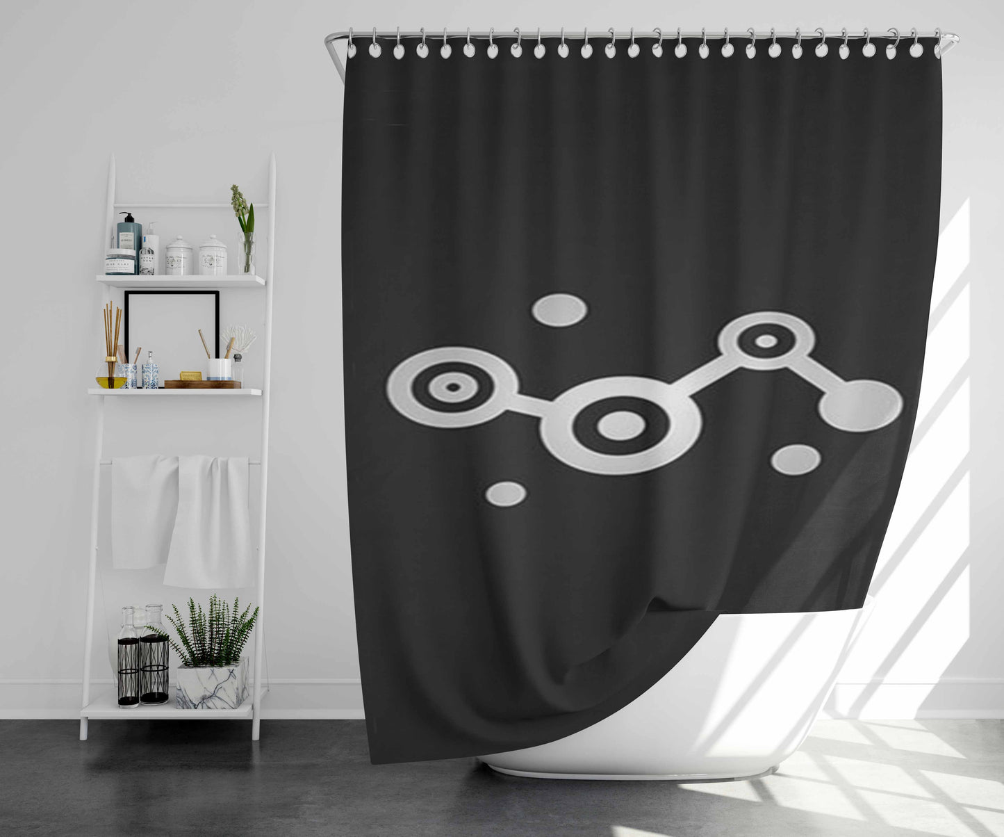 Steam Black Bathroom Shower Curtain Fabric Waterproof | 66 X 72 Inch