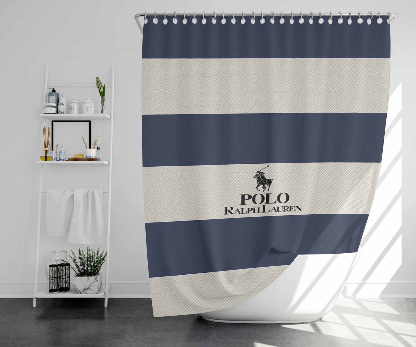 Stripe Polo Ralph L Bathroom Shower Curtain Fabric Waterproof | 66 X 72 Inch