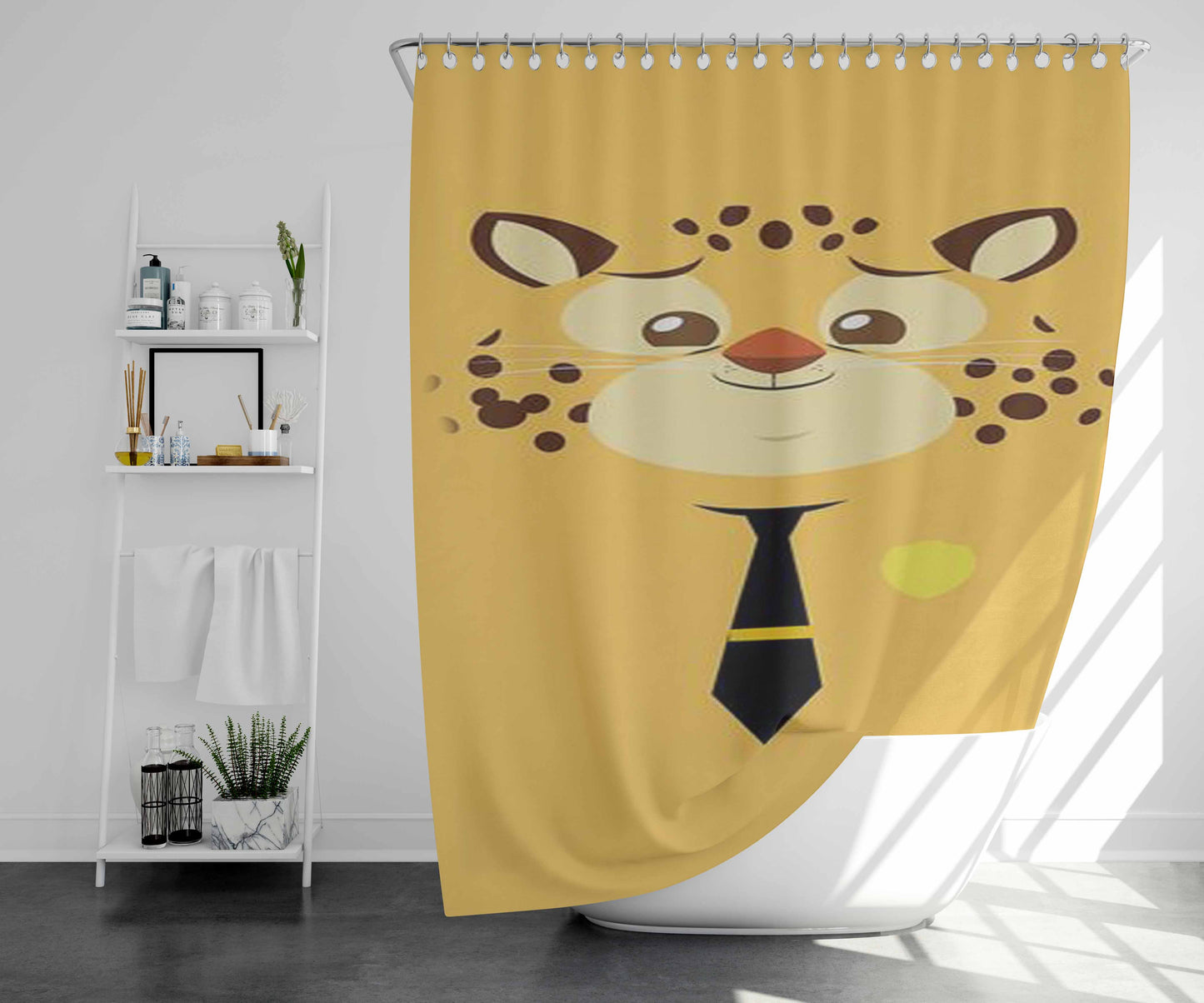 Stylized Ghepard Clawhauser Bathroom Shower Curtain Fabric Waterproof | 66 X 72 Inch