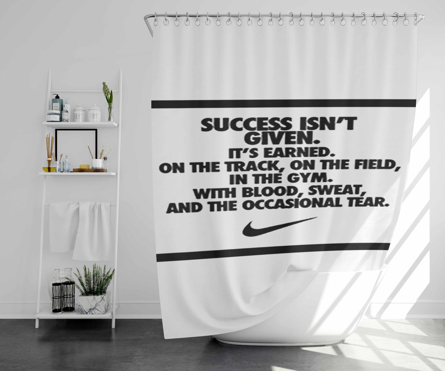 Success Isnt Given Nike Bathroom Shower Curtain Fabric Waterproof | 66 X 72 Inch