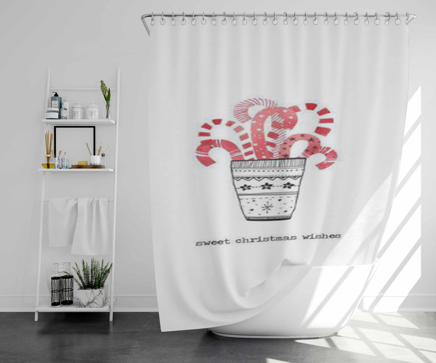 Sweet Christmas Wishes Bathroom Shower Curtain Fabric Waterproof | 66 X 72 Inch