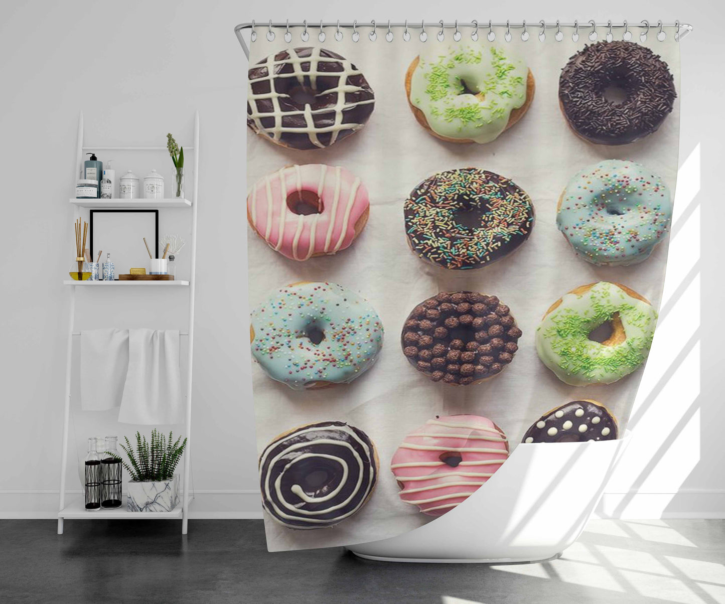 Sweet Donnuts Bathroom Shower Curtain Fabric Waterproof | 66 X 72 Inch