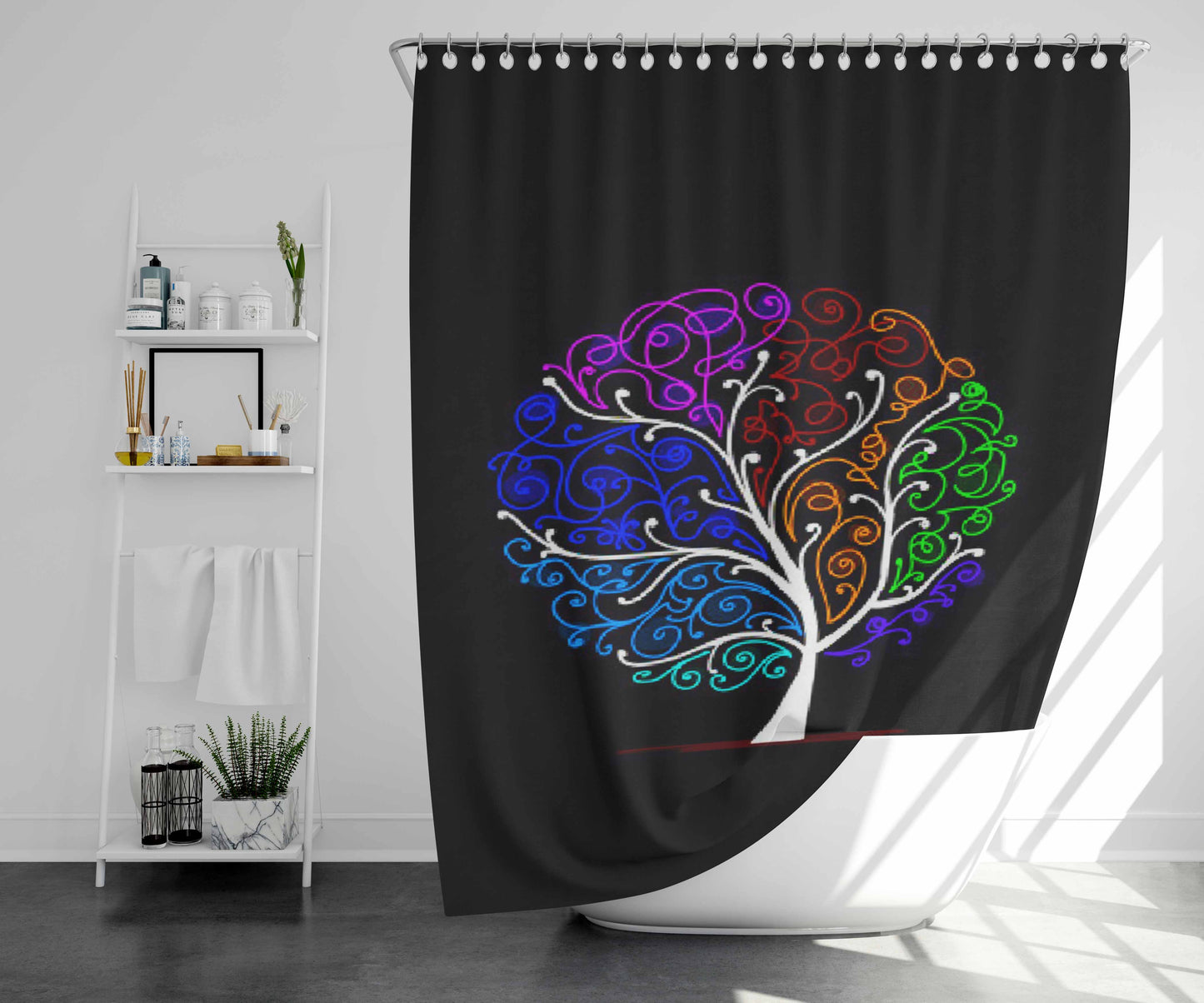 Swirly Tree Bathroom Shower Curtain Fabric Waterproof | 66 X 72 Inch