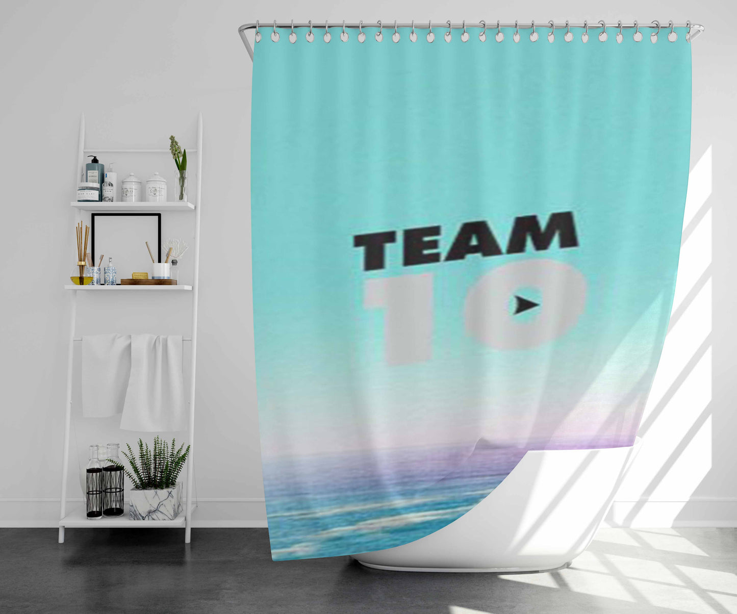 Teal Beach Bathroom Shower Curtain Fabric Waterproof | 66 X 72 Inch
