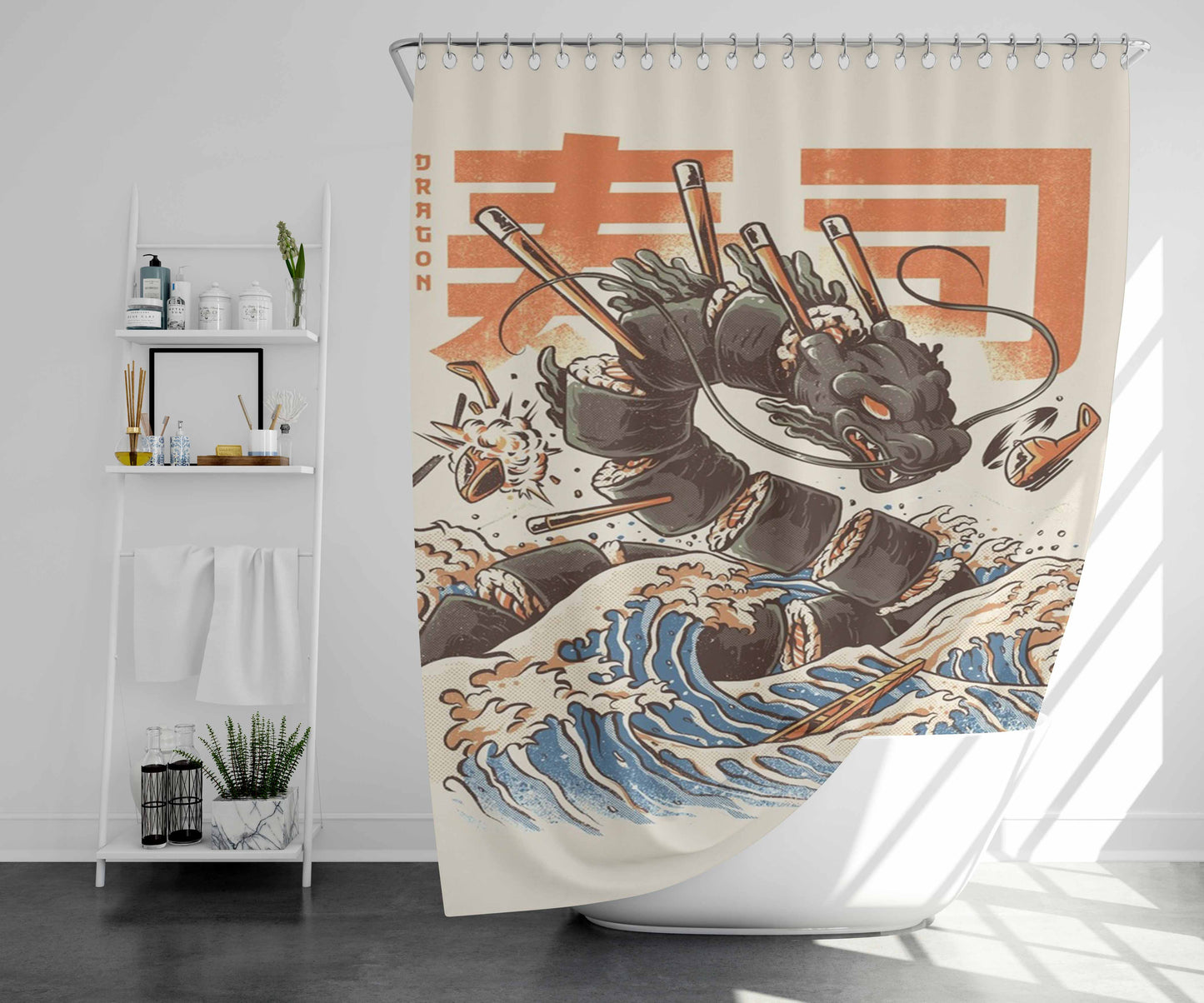 The Great Ramen Off Kanagawa Bathroom Shower Curtain Fabric Waterproof | 66 X 72 Inch