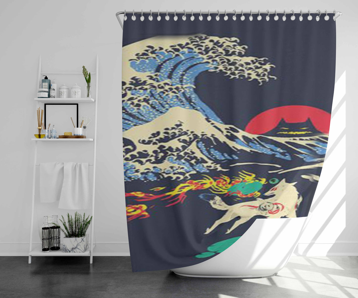 The Great Takoyaki Off Kanagawa Attack Bathroom Shower Curtain Fabric Waterproof | 66 X 72 Inch