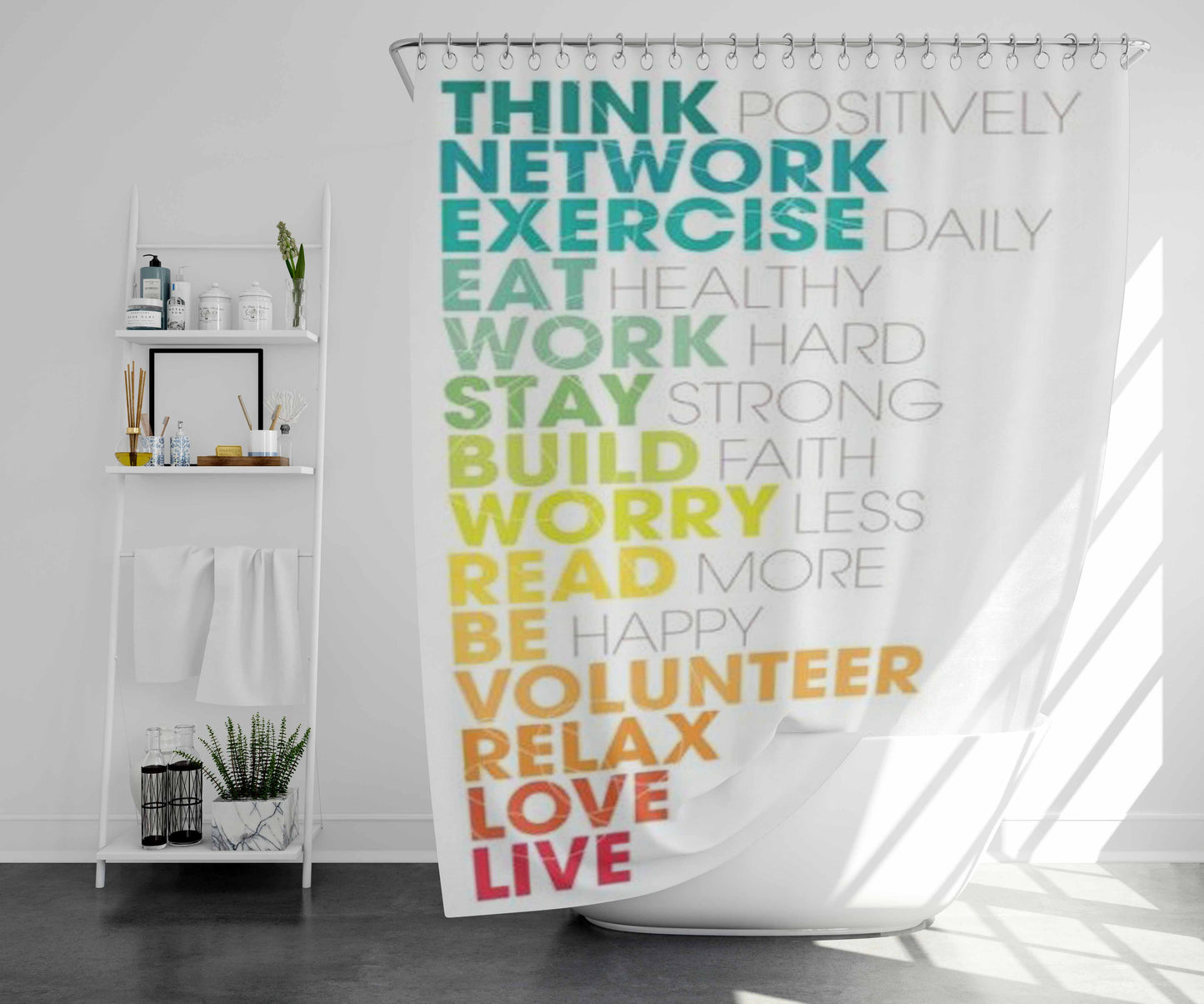 Think Positive Bathroom Shower Curtain Fabric Waterproof | 66 X 72 Inch