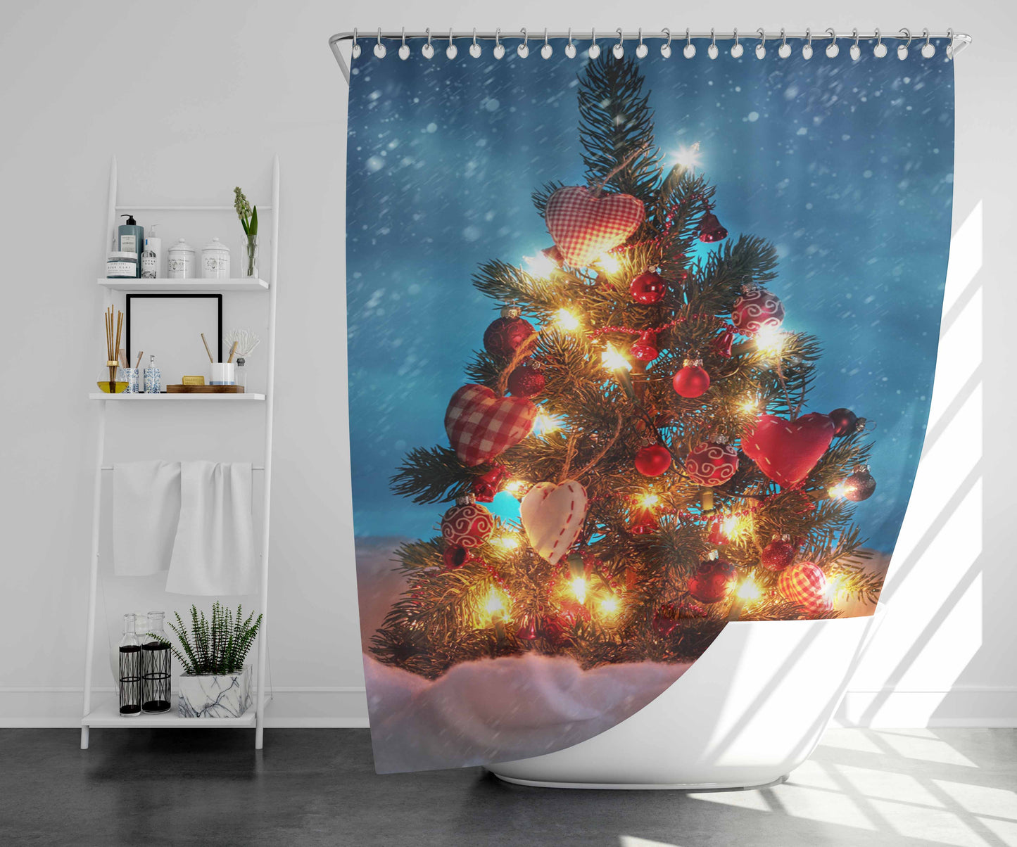 Tree Chrismast Bathroom Shower Curtain Fabric Waterproof | 66 X 72 Inch