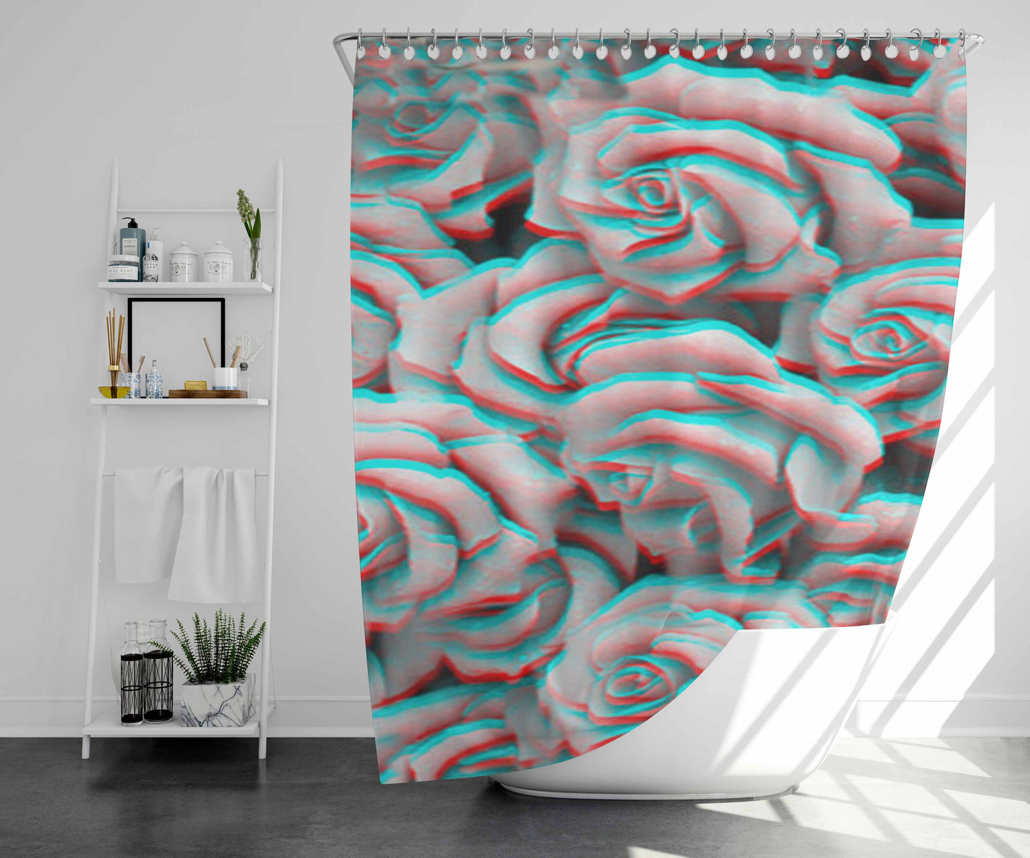 Trippy 3D Roses Bathroom Shower Curtain Fabric Waterproof | 66 X 72 Inch