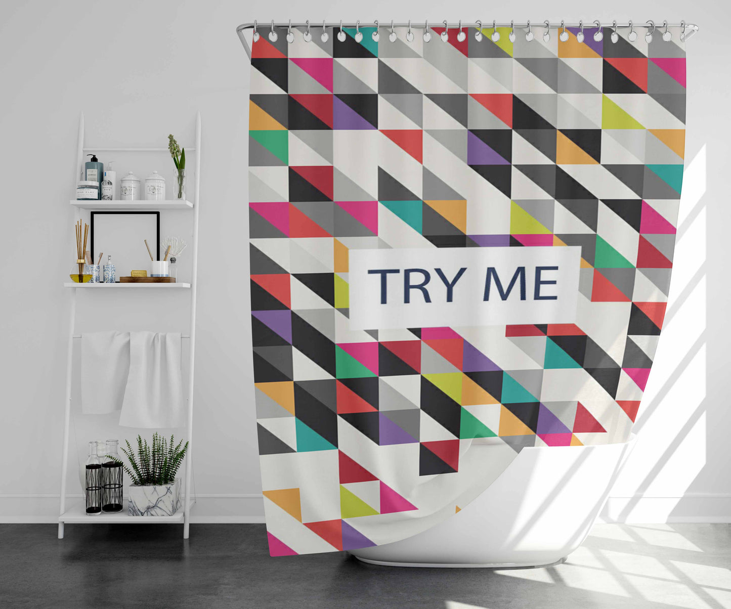 Try Me Art Square Bathroom Shower Curtain Fabric Waterproof | 66 X 72 Inch