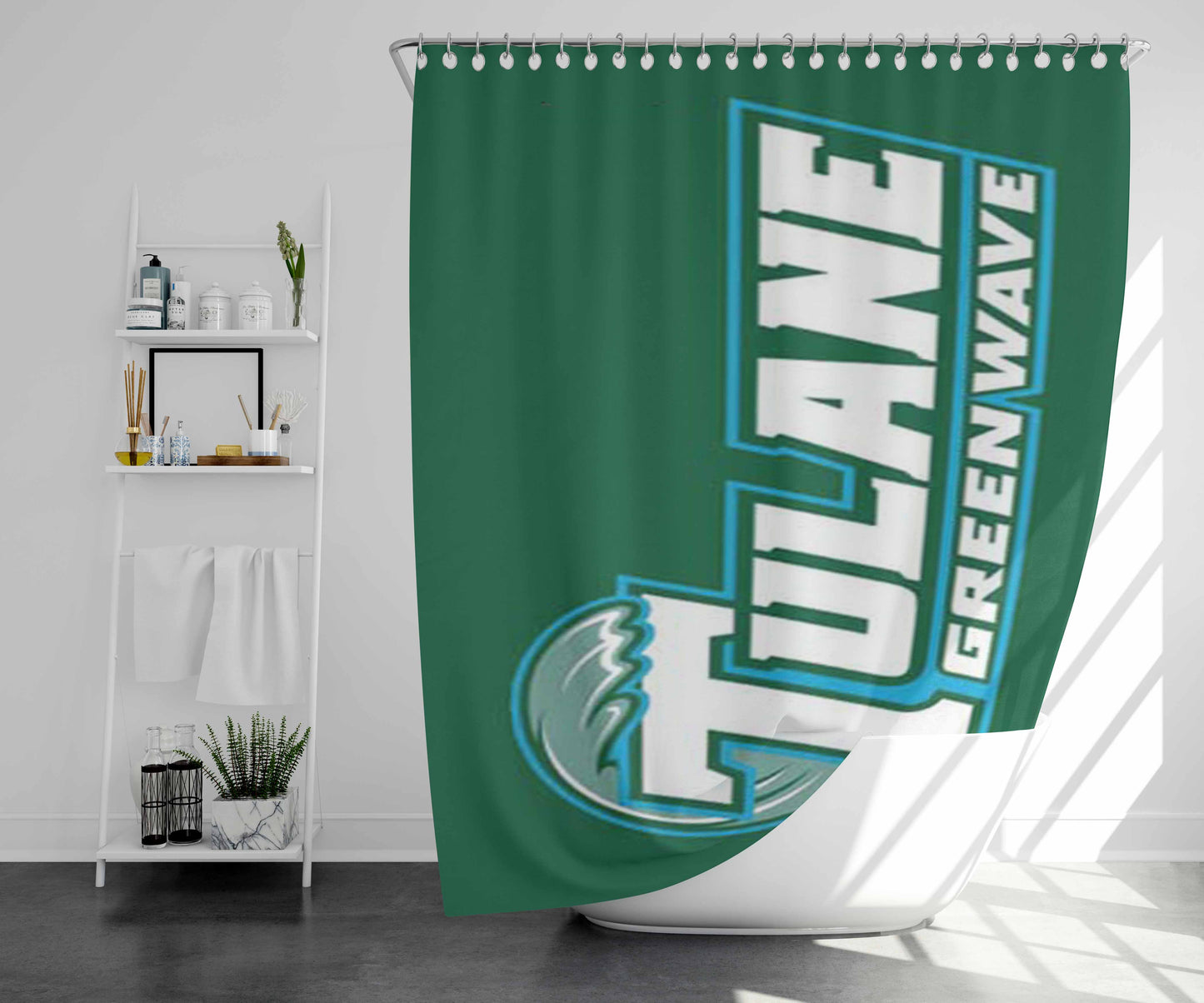 Tulane Green Wave Logo On Green Bathroom Shower Curtain Fabric Waterproof | 66 X 72 Inch