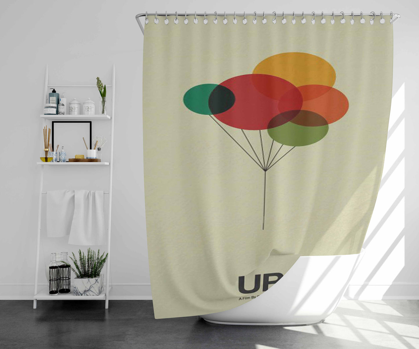 Up Ballon Art Bathroom Shower Curtain Fabric Waterproof | 66 X 72 Inch