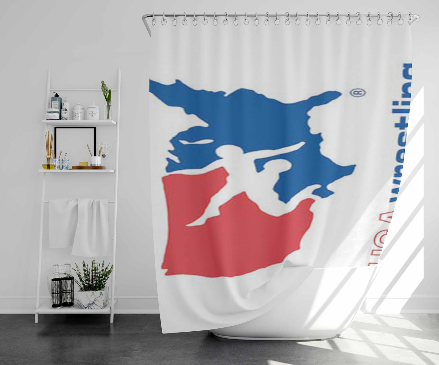 Usa Wrestling Logo Bathroom Shower Curtain Fabric Waterproof | 66 X 72 Inch