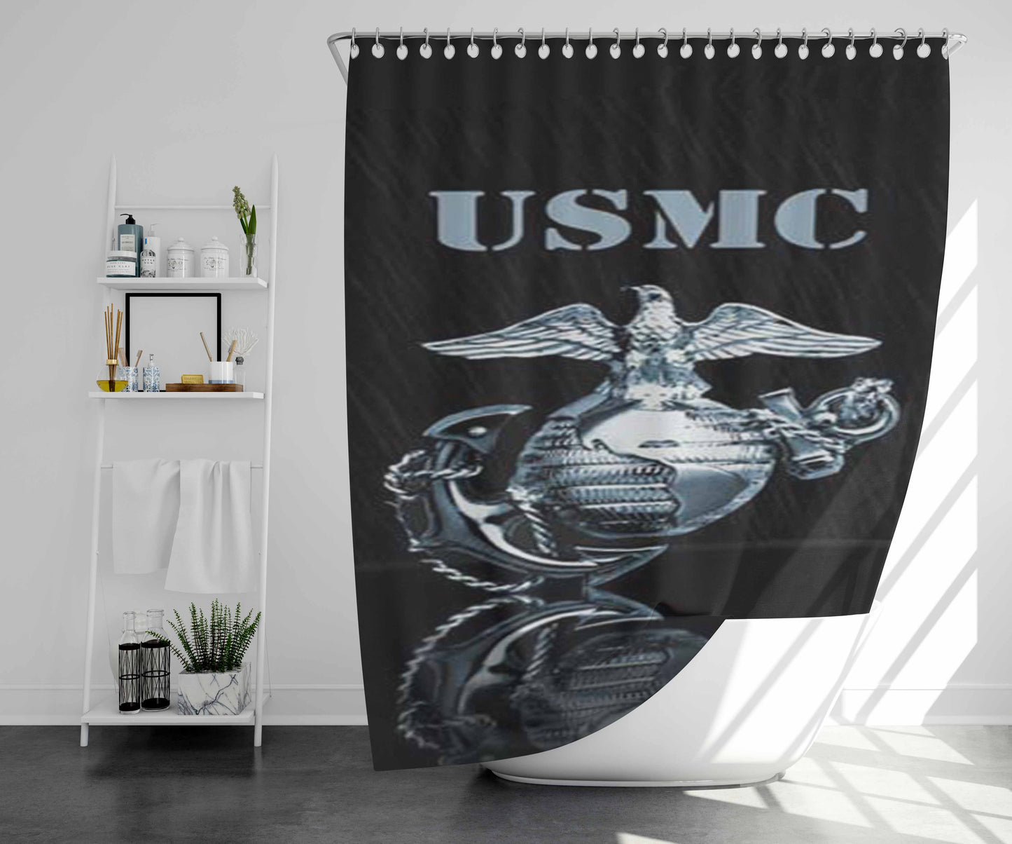 Usmc Emblem Bathroom Shower Curtain Fabric Waterproof | 66 X 72 Inch