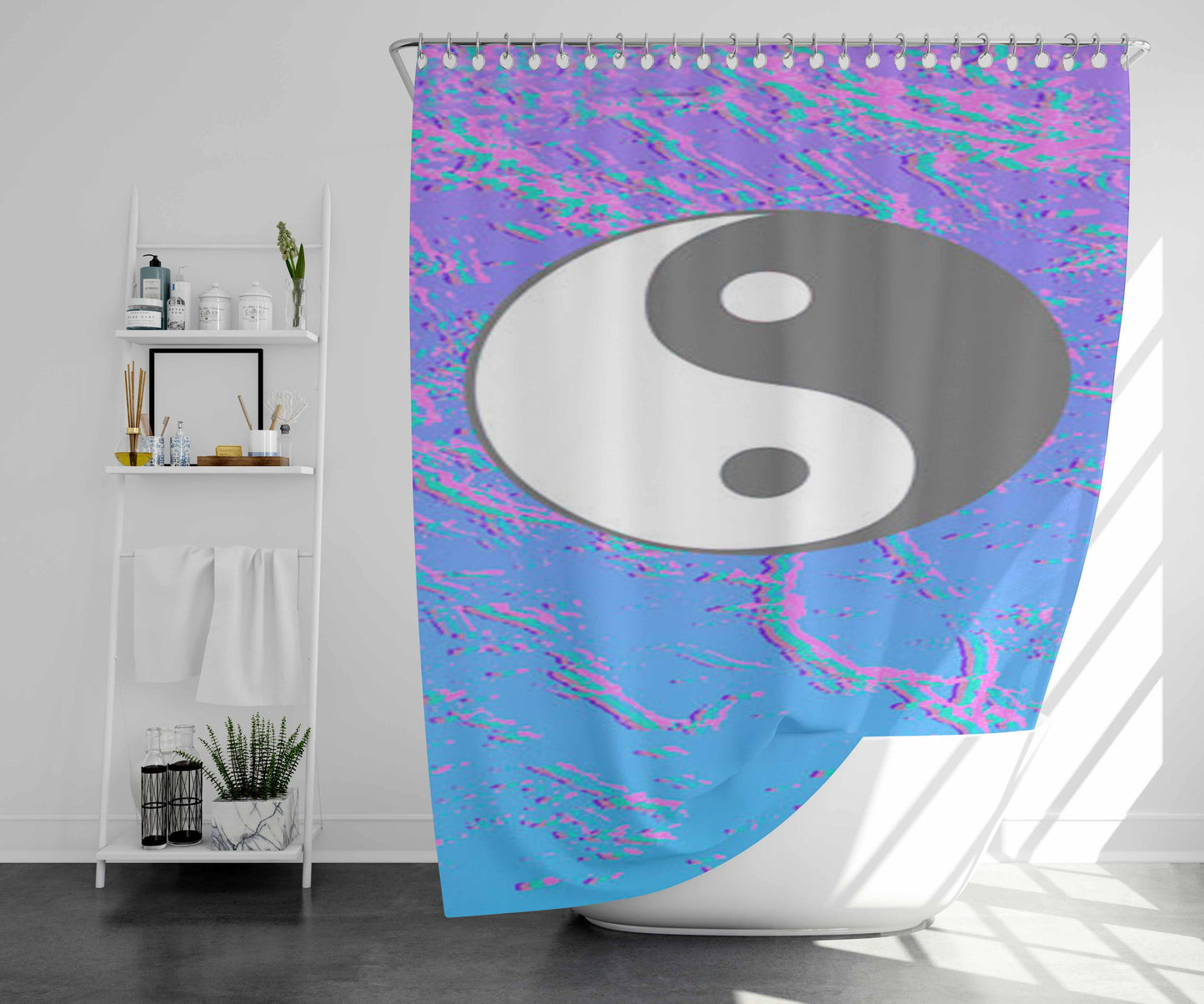 Vaporwave Yin Yang Bathroom Shower Curtain Fabric Waterproof | 66 X 72 Inch