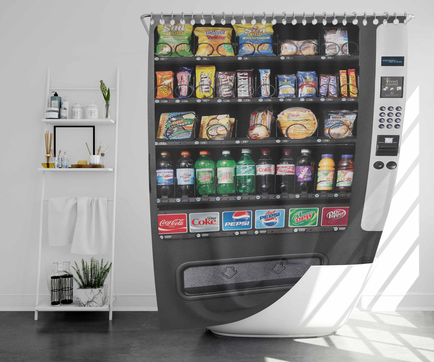 Vending Machine Bathroom Shower Curtain Fabric Waterproof | 66 X 72 Inch