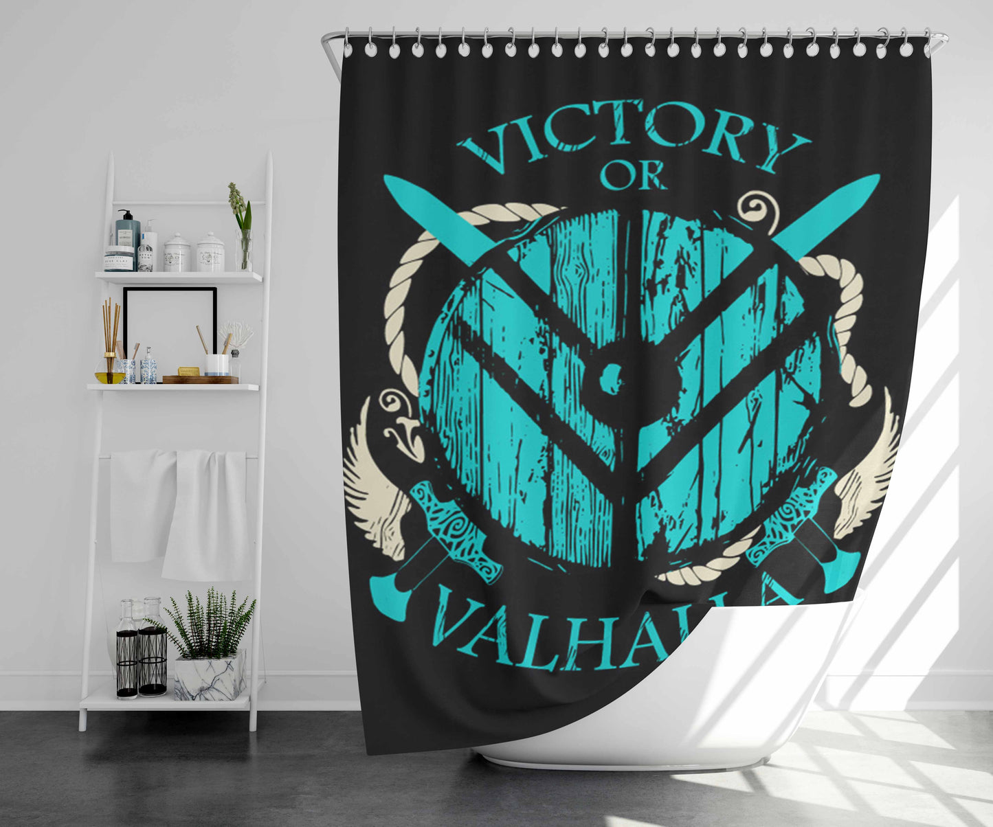 Victory Or Valhalla Shield Maiden Bathroom Shower Curtain Fabric Waterproof | 66 X 72 Inch