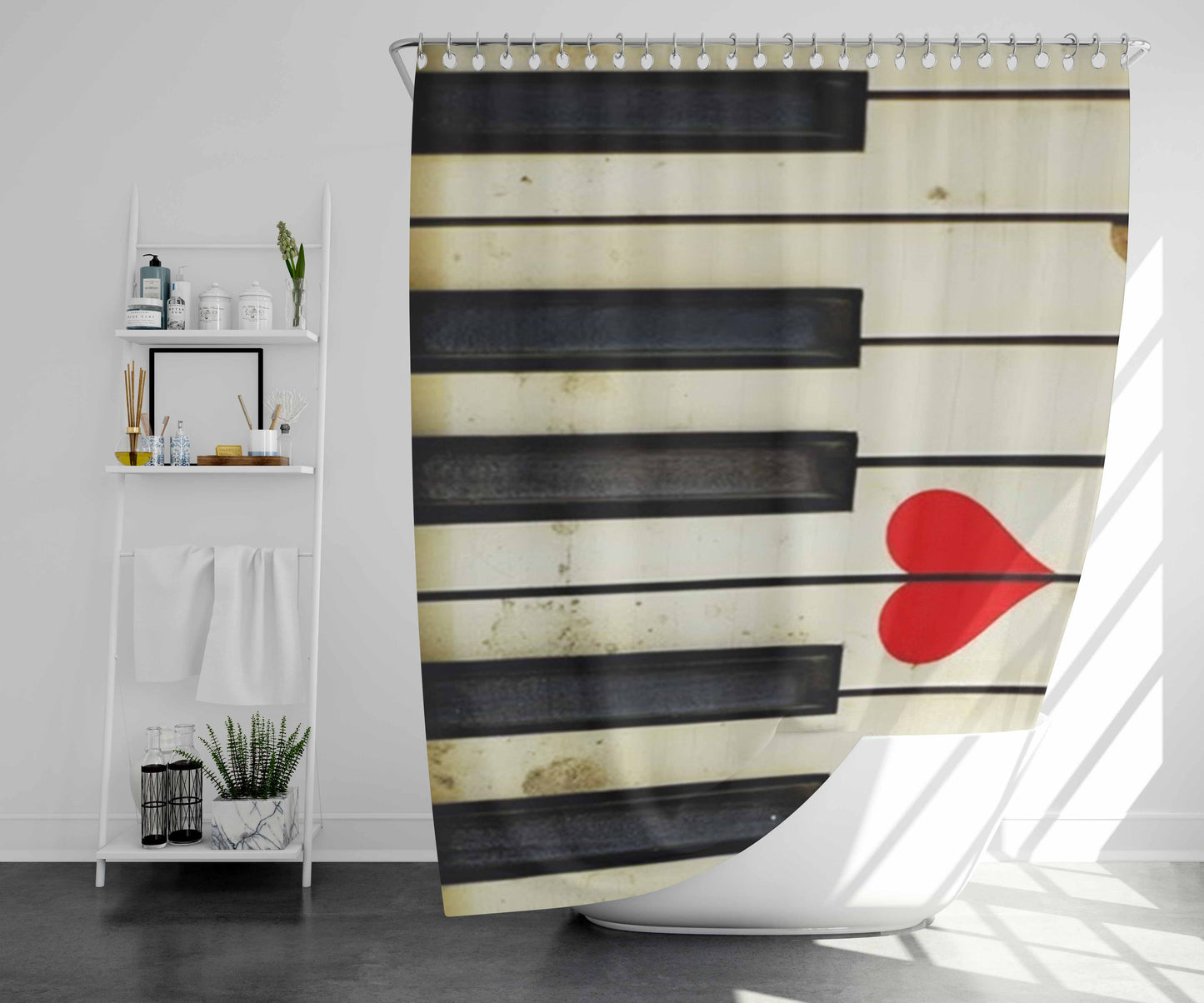 Vintage Piano Heart Bathroom Shower Curtain Fabric Waterproof | 66 X 72 Inch