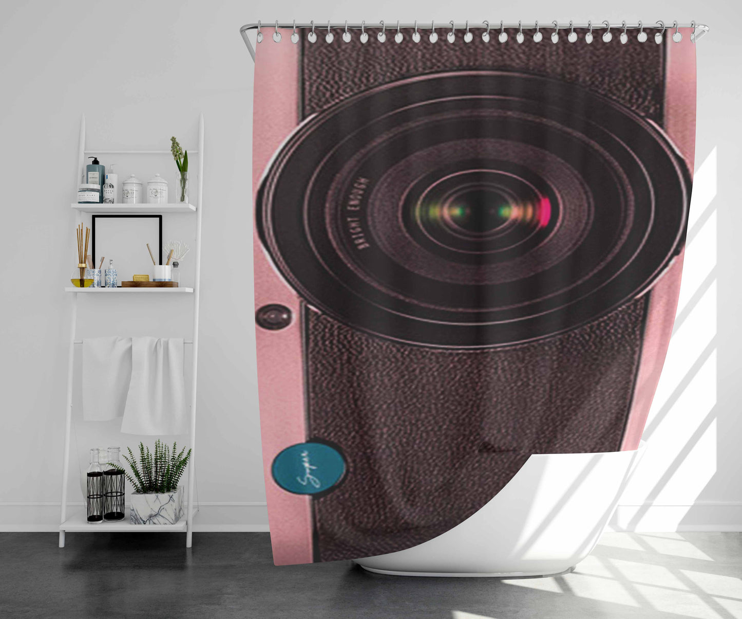 Vintage Pink Camera Bathroom Shower Curtain Fabric Waterproof | 66 X 72 Inch