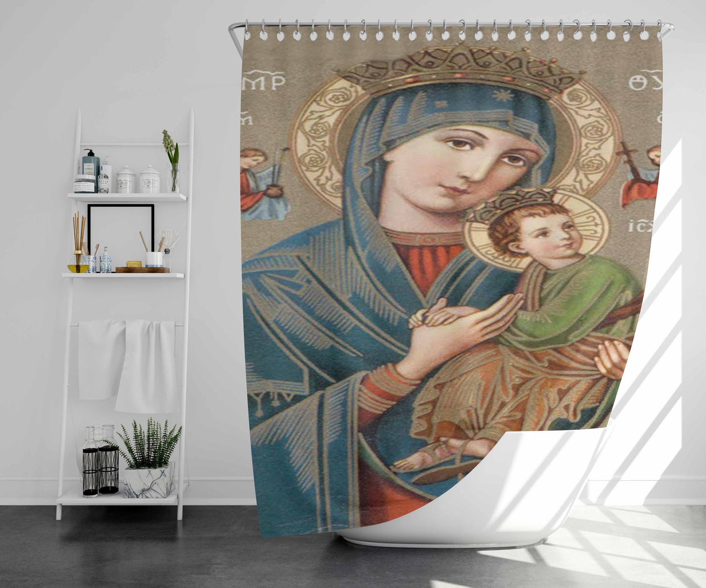 Virgin Marry Picture Bathroom Shower Curtain Fabric Waterproof | 66 X 72 Inch