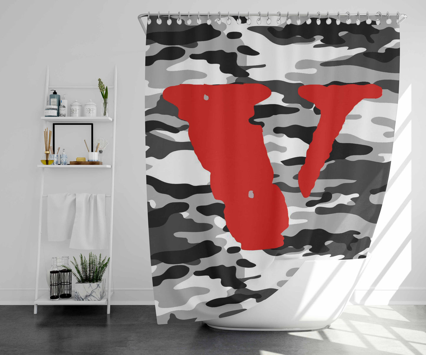 Vlone Camo Ash Bathroom Shower Curtain Fabric Waterproof | 66 X 72 Inch
